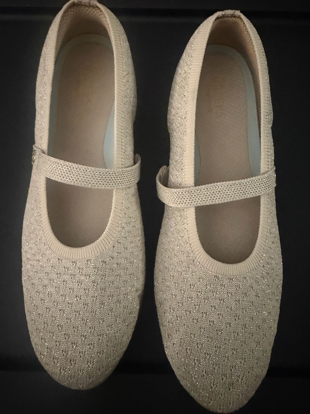 Bzees Sparkle Knit Mary Jane Flats in Light Cream